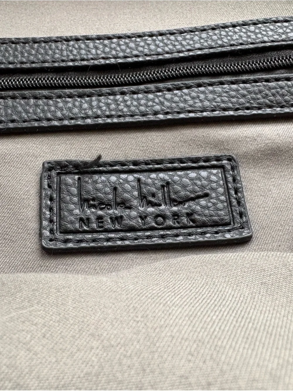 Nicole Miller Black Pebbled Leather Diaper Bag with Zip Detail